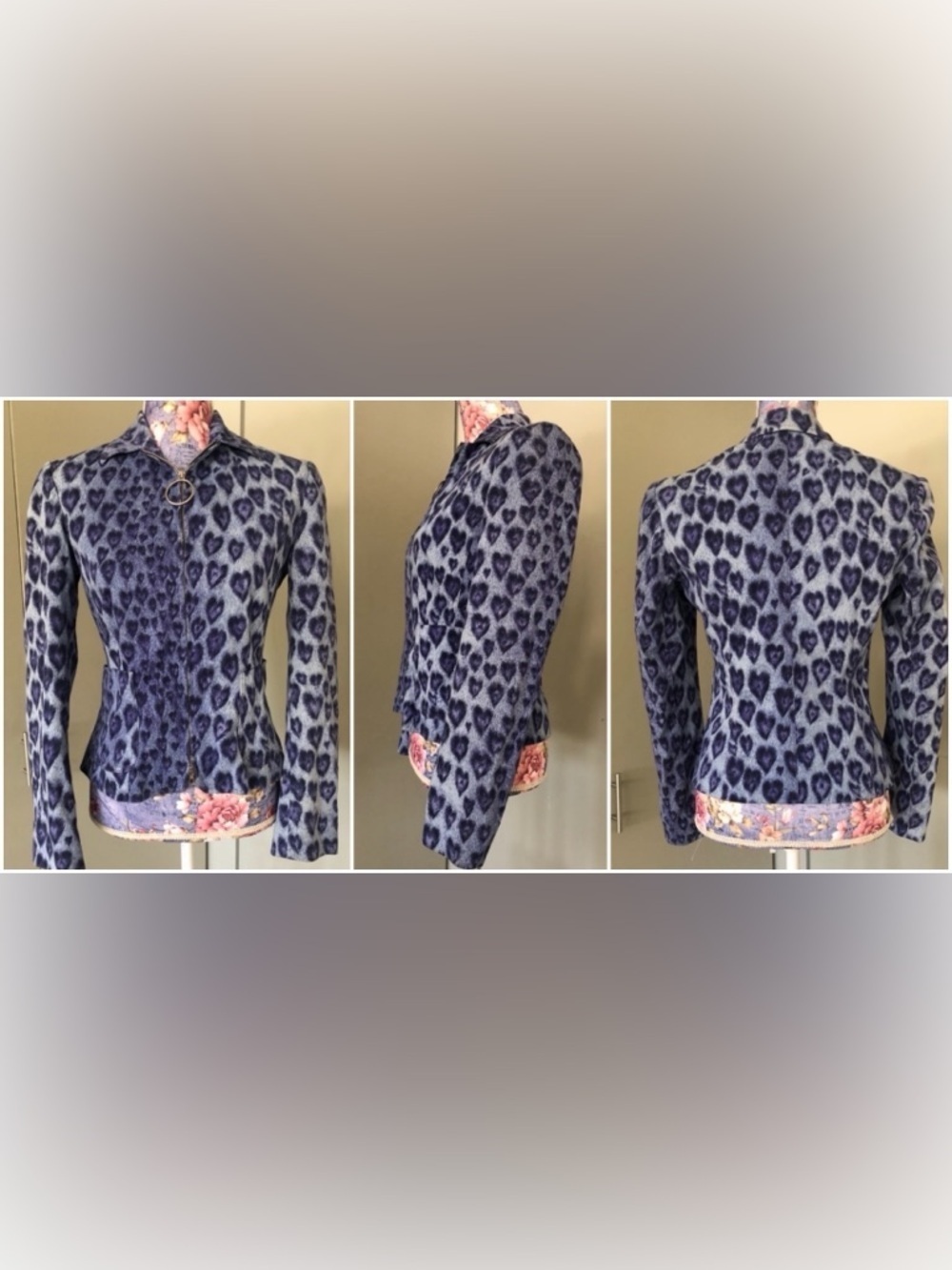 Rare vintage y2k Moschino Jeans animal heart print zip up jacket. Sz 4